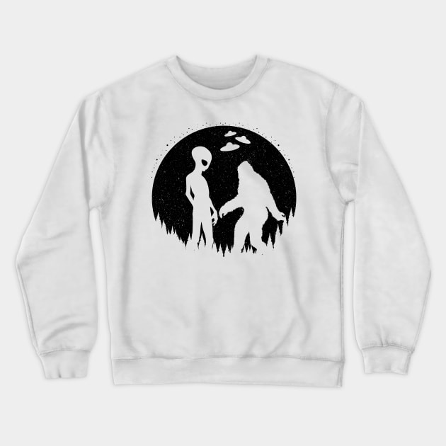 Alien And Bigfoot Silhouette Crewneck Sweatshirt by Tesszero